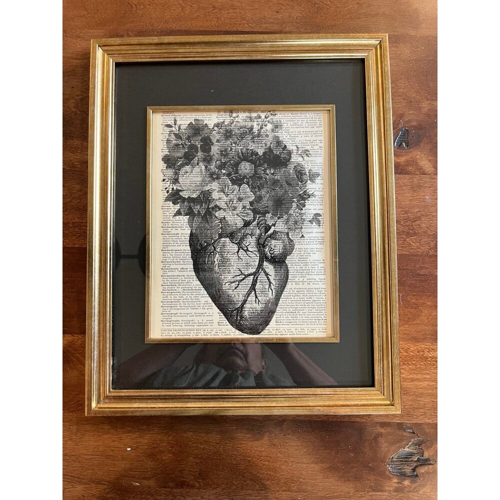 Framed Anatomical Heart Floral Art Print on Dictionary Page